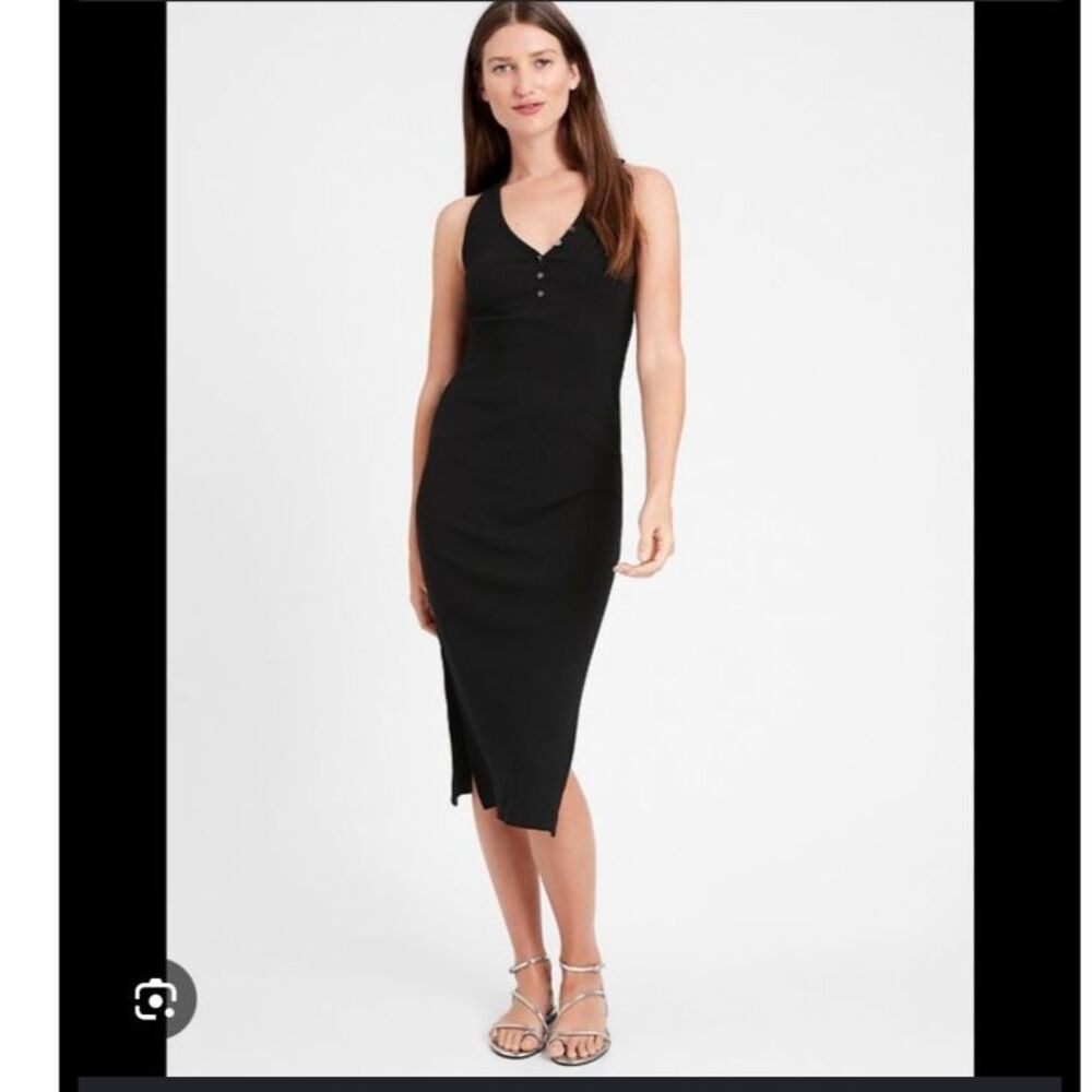 Banana Republic Henley Tank Dress Medium Black Ribbed Midi Heavyweight